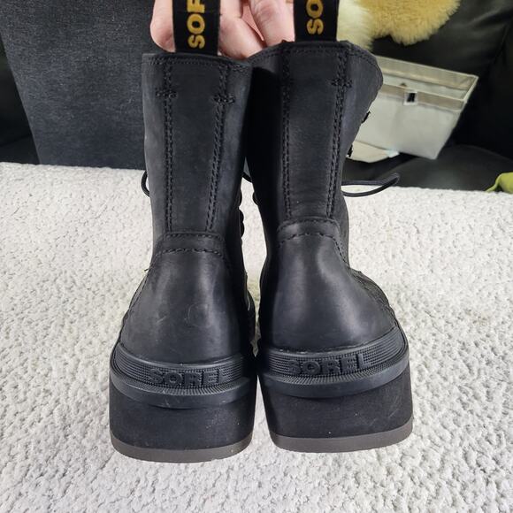 NEW Sorel Women's Hi-Line Lace waterproof Boots Black Jet leather - Size US 9 - Picture 2 of 6